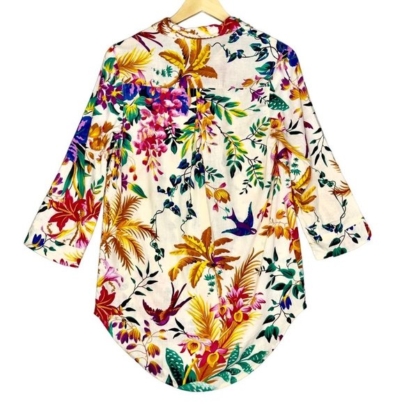 Rachel Roy Bright Multicolor Floral Novelty Linen Blend Button Down Blouse Sz S - Picture 4 of 9